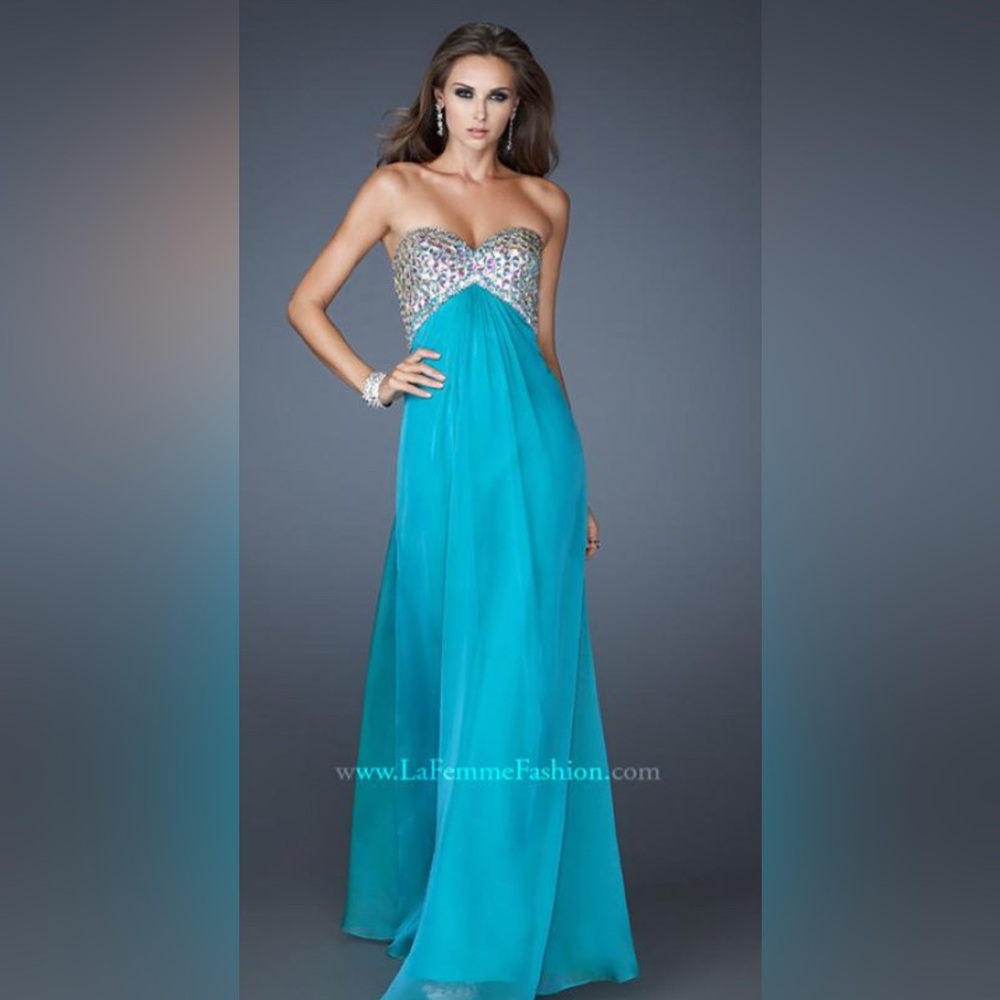 La Femme Embellished Strapless Evening gown
